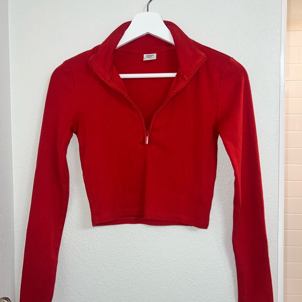 Sunday Best Red Long Sleeve Crop Top
